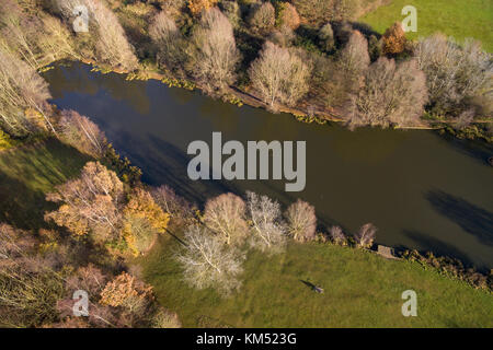 Aerial view of the lake in High Woods Country Park, Colchester, Essex, UK Stock Photo