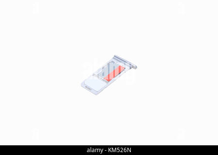 Hybrid slot socket / SIM card and micro SD memory in Hybrid slot socket of smartphone Stock Photo