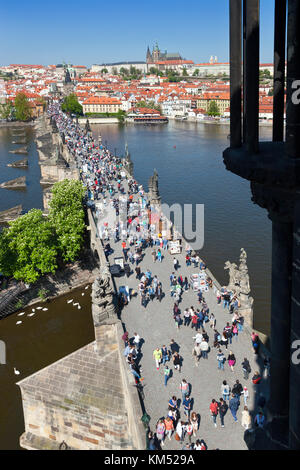 Karluv most, Prazsky hrad, chram sv. Vita a Mala Strana, Praha (UNESCO), Ceska republika / St. Vitus cathedral, Charles Bridge (UNESCO), Lesser Town,  Stock Photo