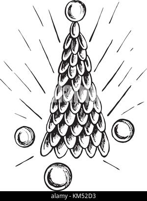 Stylized Christmas tree decorated with balls Stock Vector