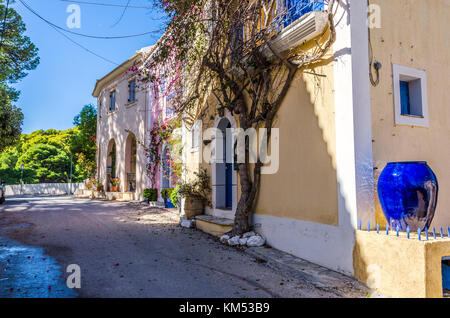 view of a street from the elegant villa of assos on the island of Kefalonia on the Ionian Sea Stock Photo