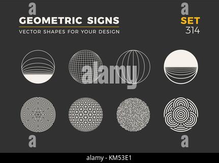 Set of eight minimalistic trendy shapes. Stylish vector logo emblems for Your design. Simple universal geometric signs collection. Stock Vector