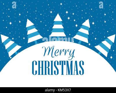 Merry Christmas. Greeting card with Christmas trees in a flat style. Snow-covered background. Vector Illustration Stock Vector