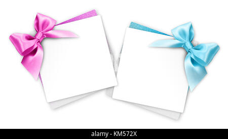 gift cards with blue and pink ribbon bow Isolated on white background Stock Photo