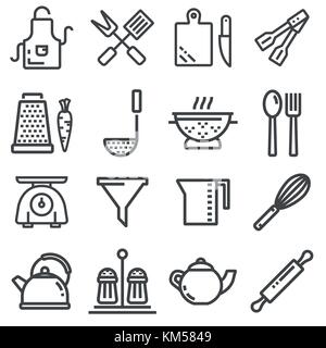 Set of modern thin line icons home tableware, household and kitchen utensils. Vector illustration Stock Vector