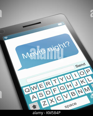 3d Illustration depicting a phone with a movie night message concept. Stock Photo
