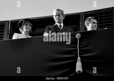 FILE. 6th December, 2017. Romania's former King Michael I 1921- 2017 died in Switzerland. Original photo taken in  Bucharest, Romania - May 10, 2012: King Michael of Romania with crown Princess Margareta and Prince Radu during one of his last public appearance in Bucharest. Credit: Alberto Grosescu/Alamy Live News Stock Photo