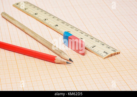 Eraser Vs Ruler Simple pencils, ruler and eraser on a yellow background Stock Photo - Alamy
