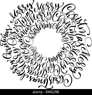 texts Merry Christmas hand written in a circle calligraphy lettering. handmade vector illustration. Fun brush ink typography for photo overlays, t-shirt print, flyer, poster design Stock Vector