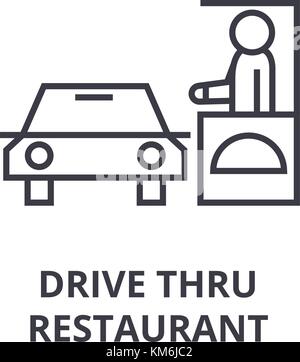 drive thru restaurant line icon, outline sign, linear symbol, vector, flat illustration Stock Vector