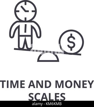 time and money scales line icon, outline sign, linear symbol, vector, flat illustration Stock Vector