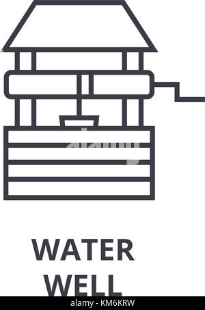 Drinking water well with bucket wooden material icon black color vector ...