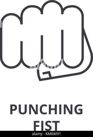 punching fist line icon, outline sign, linear symbol, vector, flat illustration Stock Vector