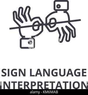 Deaf sign language white linear icon for dark theme Stock Vector Image ...