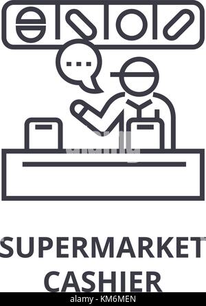 supermarket cashier line icon, outline sign, linear symbol, vector, flat illustration Stock Vector