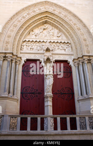 East entrance to the Cathedral of St Peter, Montpellier, France Stock Photo