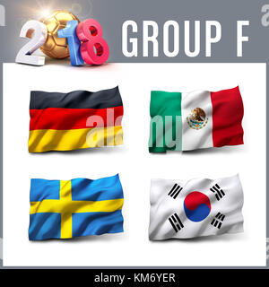 Russia 2018 qualifying group F with team flags. International soccer competition. 3D illustration. Stock Photo