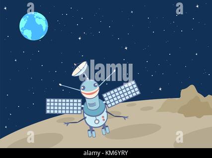 Artificial satellite-droid on the moon. Stock Vector