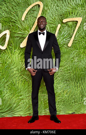 Stormzy attending the Fashion Awards 2017, in partnership with Swarovski, held at the Royal Albert Hall, London. Picture Date: Monday 4th December, 2017. Photo credit should read: Matt Crossick/PA Wire Stock Photo