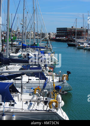 Yachts berthed at Haslar Marina in Portsmouth harbour, Gosport Stock Photo