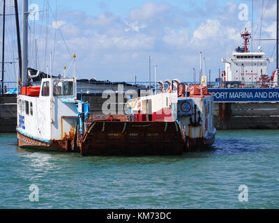 The old Newport to Cowes floating bridge ferry now anchored in Portsmouth Harbour, England Stock Photo