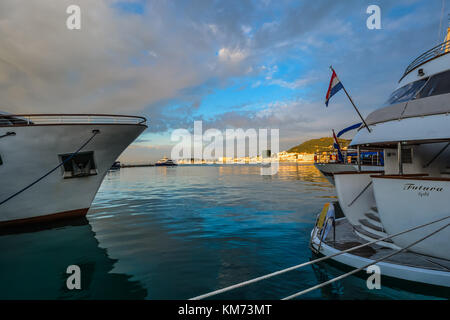 Early morning at Riva Harbor on a sunny summer day in Split Croatia Stock Photo