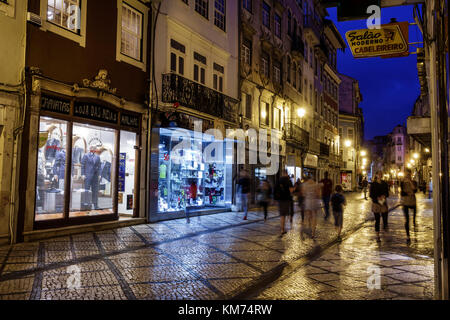 Coimbra Portugal,historic center,Rua Ferreira Borges,business,commercial district,storefronts,shopping shopper shoppers shop shops market markets mark Stock Photo