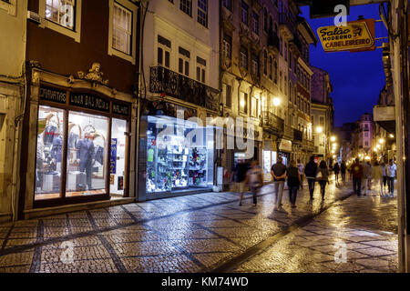 Coimbra Portugal,historic center,Rua Ferreira Borges,business,commercial district,storefronts,shopping shopper shoppers shop shops market markets mark Stock Photo