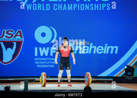 Anaheim, NOV 30: 2017 Kim Suhyeon in International Weightlifting Federation World Championships on NOV 30, 2017 at Anaheim Convention Center, Los Ange Stock Photo