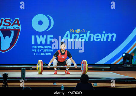 Anaheim, NOV 30: 2017 Kim Suhyeon in International Weightlifting Federation World Championships on NOV 30, 2017 at Anaheim Convention Center, Los Ange Stock Photo