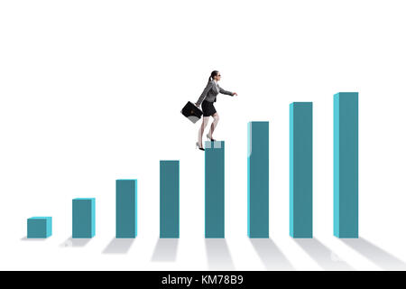 The businesswoman climbing bar chart in economic recovery concept Stock ...