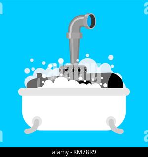 Submarine in bath. Periscope of foam in bathroom. Vector illustration Stock Vector