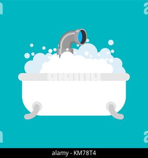 Submarine in bath. Periscope of foam in bathroom. Vector illustration Stock Vector