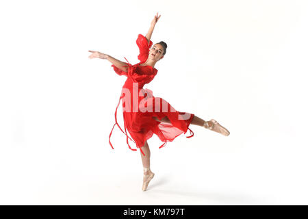Beautiful Ballet Dancer in Studio on White Background Stock Photo