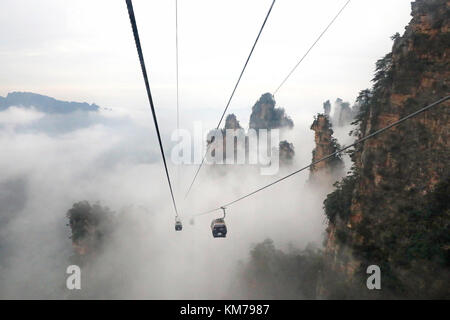 Tianmen Mountain Cableway, Longest Mountain Cableway in the World Tianzishan China Stock Photo