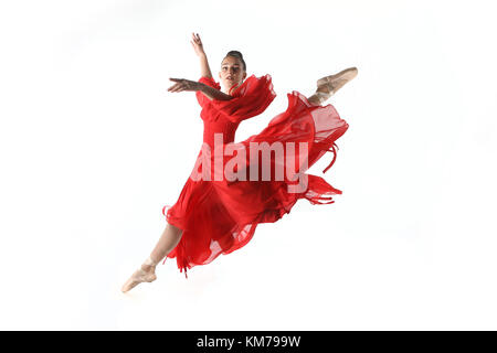 Beautiful Ballet Dancer in Studio on White Background Stock Photo