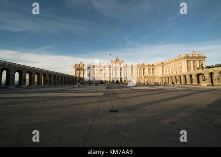 Views of Royal Palace of Madrid and its immediate surroundings. Stock Photo