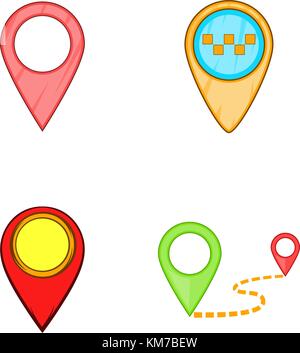 Map pin icon set, cartoon style Stock Vector