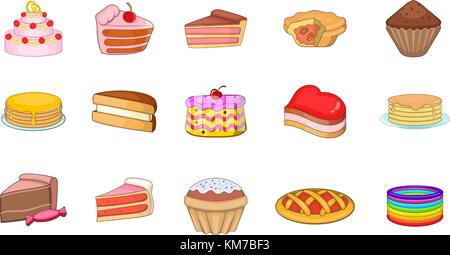 Cake icon set, cartoon style Stock Vector