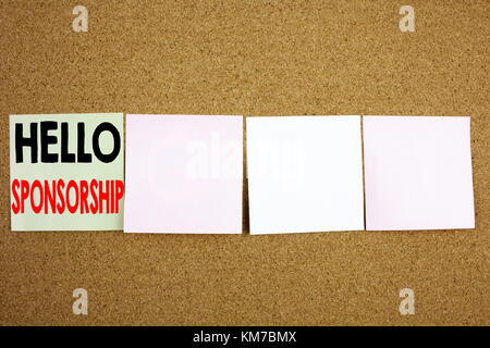 Conceptual hand writing text caption inspiration showing Sponsorship Business concept for Word Cloud Concept on the colourful Sticky Note close-up bac Stock Photo