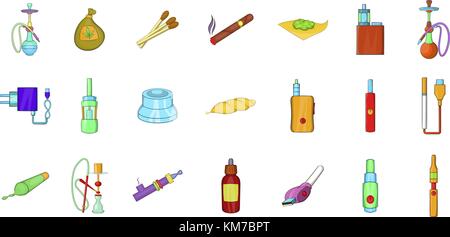 Smoking icon set, cartoon style Stock Vector