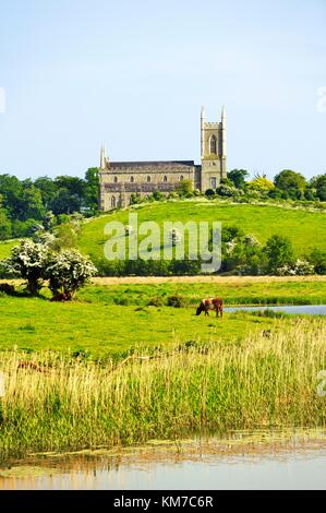 St. Patricks Cathedral, Downpatrick, County Down, Northern Ireland. Seen from Inch Abbey across the River Quoile Stock Photo