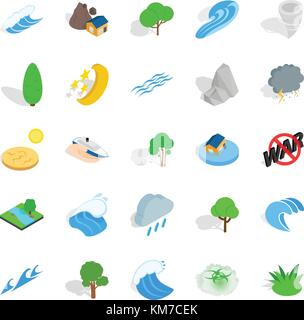 Disaster icons set, isometric style Stock Vector