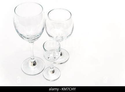 Three glasses of different sizes on a white background Stock Photo