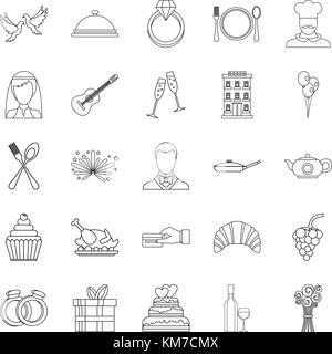 Wedding banquet icons set, outline style Stock Vector