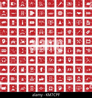 100 support icons set grunge red Stock Vector