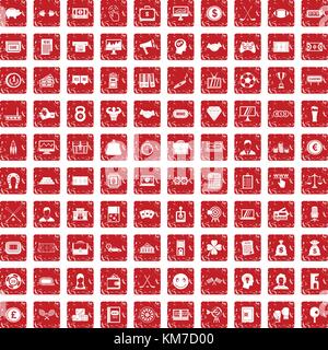 100 sweepstakes icons set grunge red Stock Vector