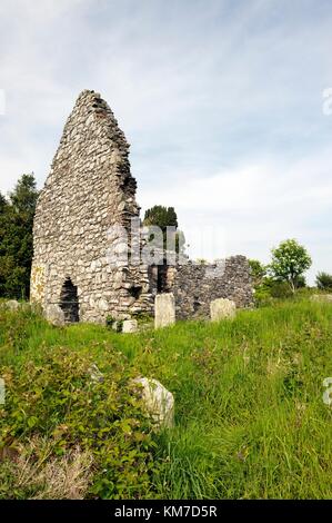 Maghera Old Church stands inside the cashel of Murbhuilg, home of Echu, father of St. Donairt. County Down, Northern Ireland Stock Photo