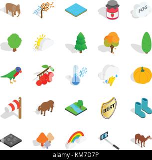 Wildlife sanctuary icons set, isometric style Stock Vector