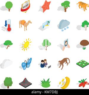 Preserve icons set, isometric style Stock Vector